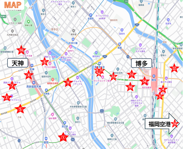 福岡市内の店舗位置を示す地図